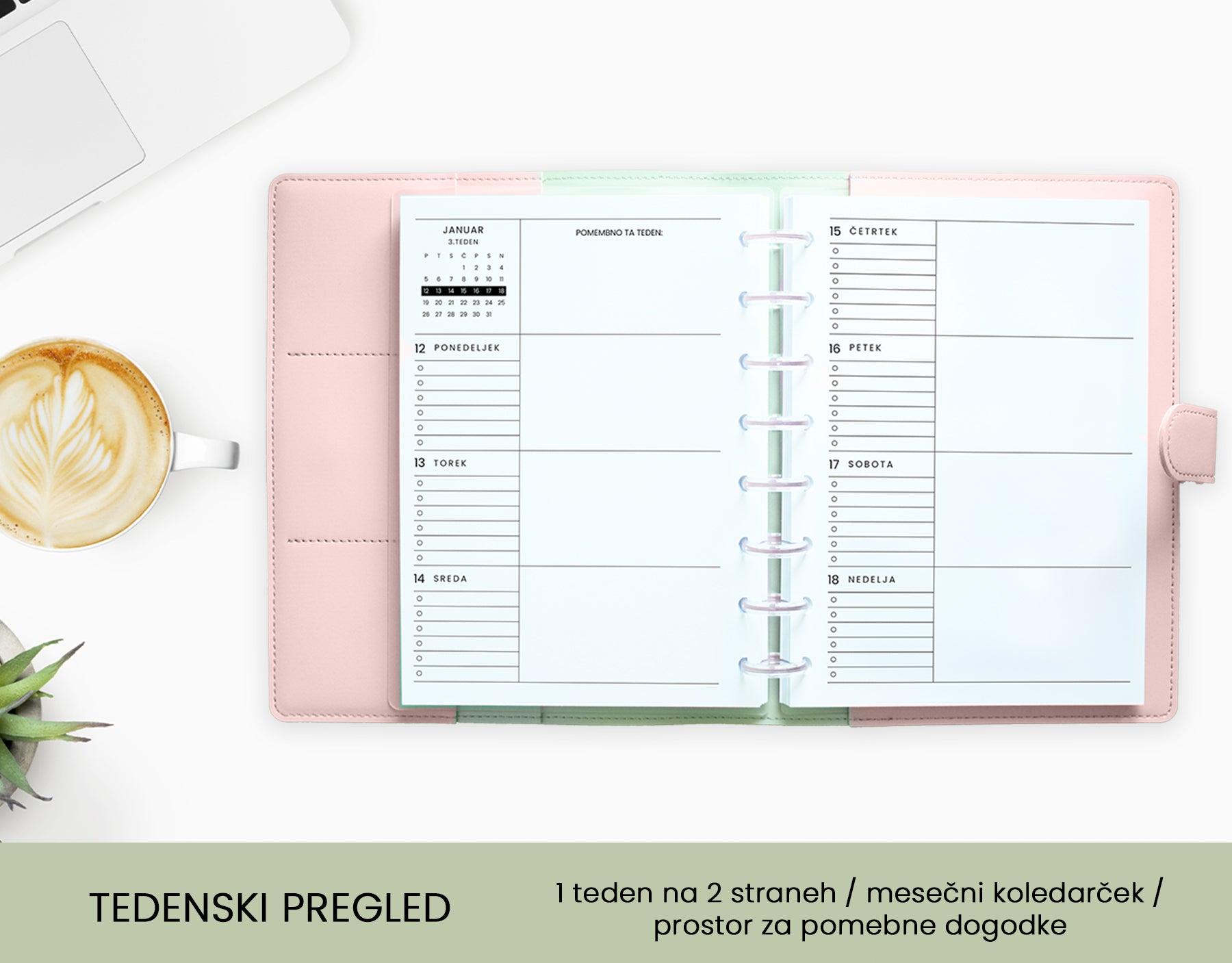 Letni planer 2026 - Tedenski pregled Rose sponka