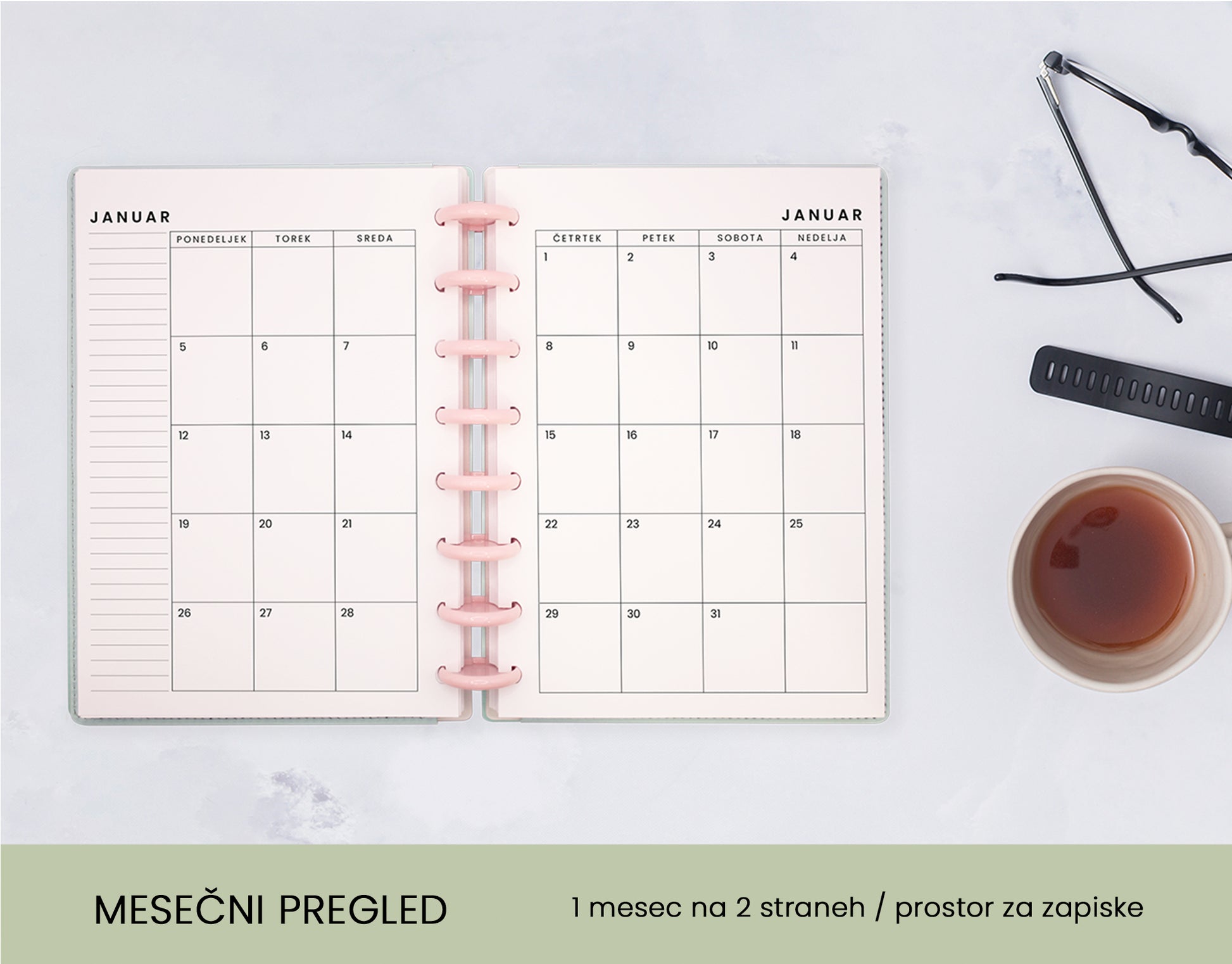 Letni planer 2026 - Mesečni pregled Verde Sky hardcover