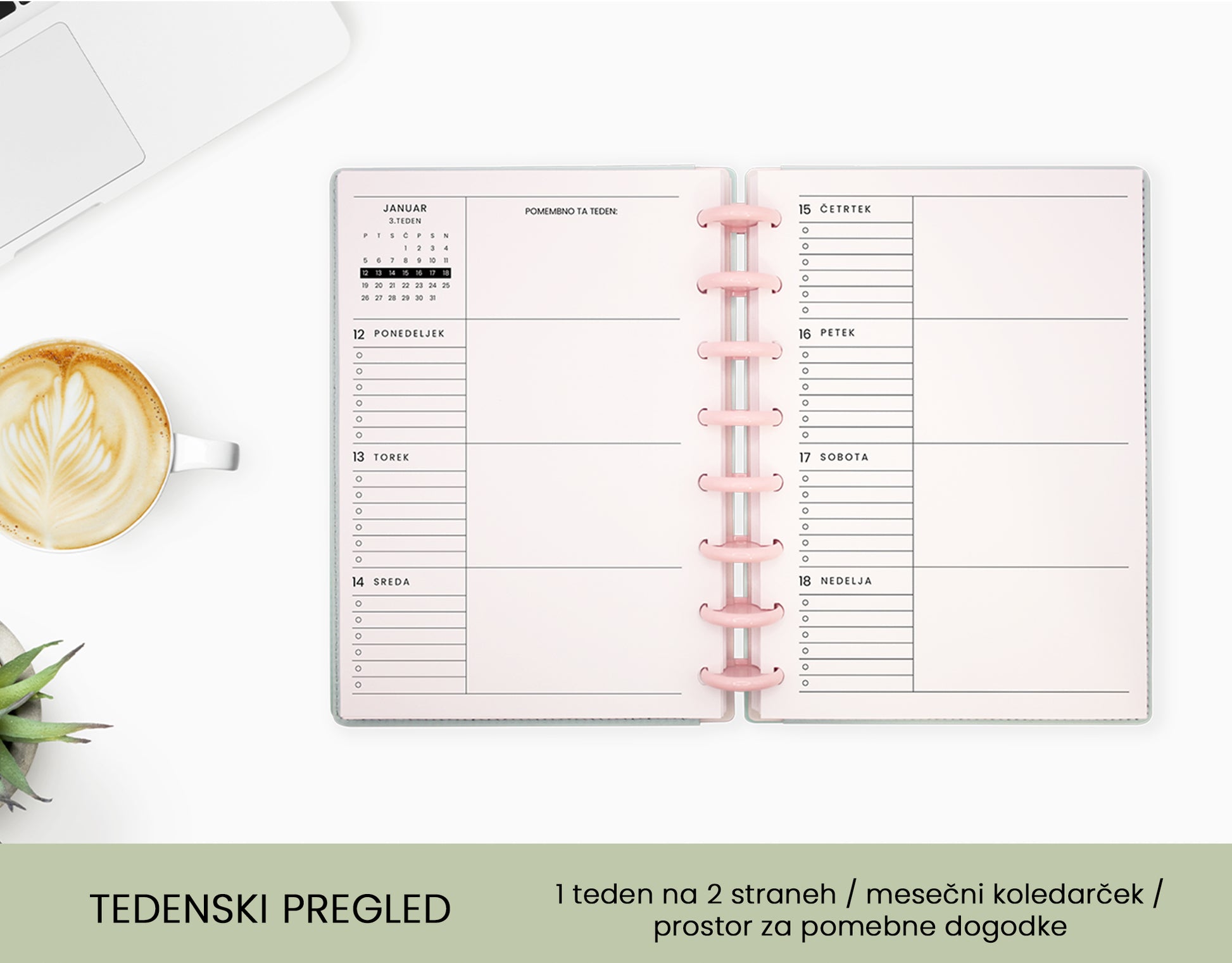 Letni planer 2026 - Tedenski pregled Verde Sky hardcover