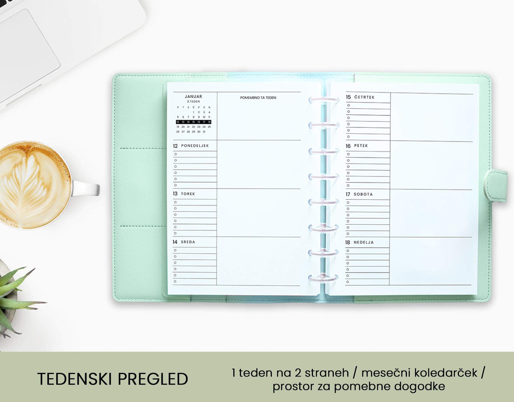 Letni planer 2026 - Tedenski pregled Verde sponka